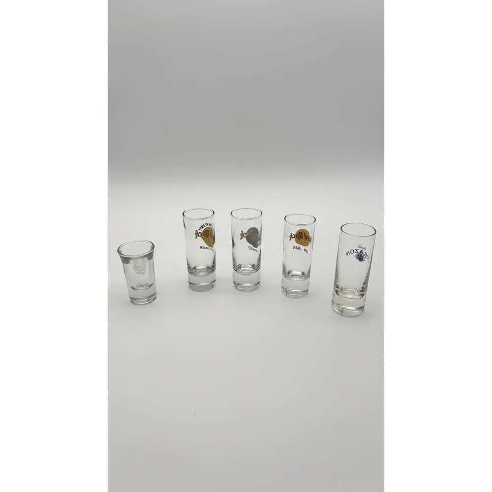 Set of 3 Hard Rock Cafe Shot Glasses -US Cities- And 2 Tequila Shot Glasses. VG